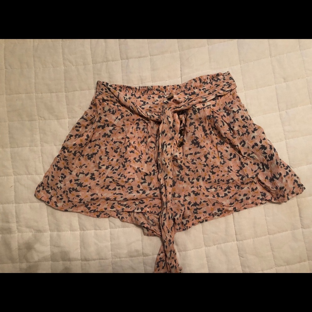 Pink and Blue Tie and Button Flowy Shorts